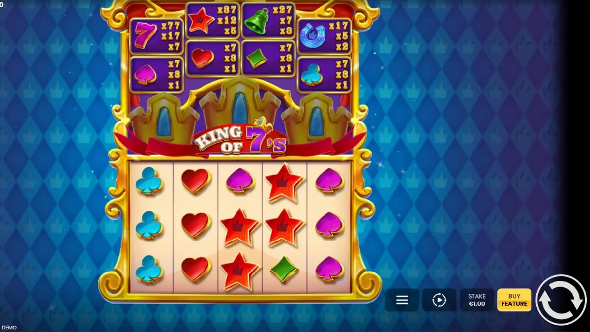Tampilan visual slot King of 7’s dengan simbol mahkota dan angka 7 yang mewah.