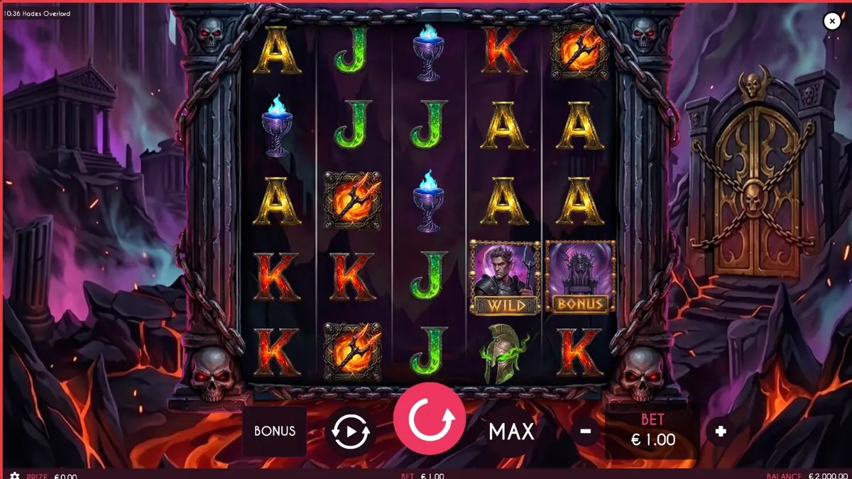 Tampilan visual slot Hades Overlord dengan tema mitologi Yunani yang gelap
