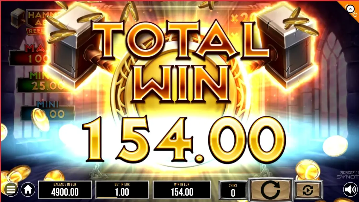 Tampilan visual slot Hammer of Aesir dengan tema mitologi Nordik yang epik
