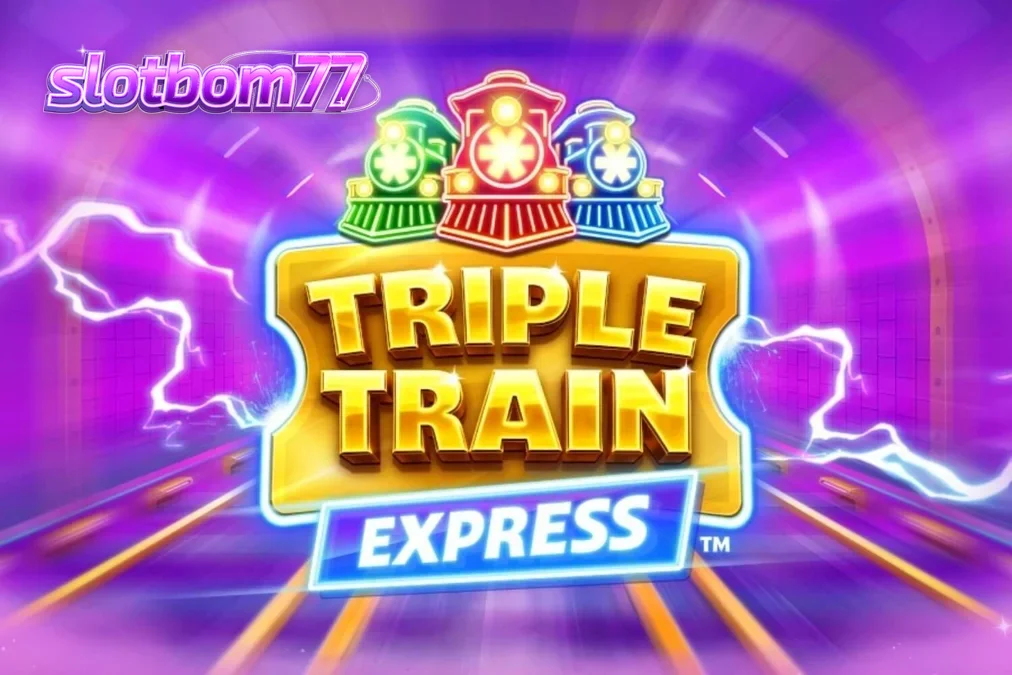 Tampilan futuristik lokomotif neon dalam game Triple Train Express